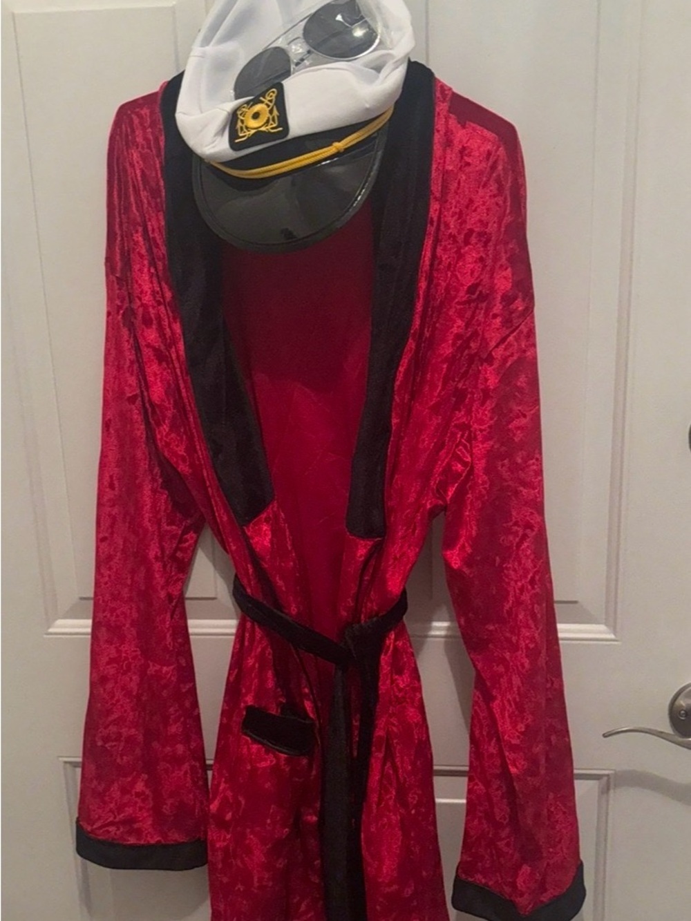 Hugh Hefner Halloween Costume Red Satin Robe with Black Trim- Medium-Large